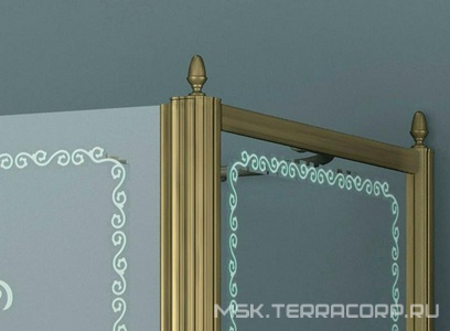 Душевой уголок 1000х1000хh2118мм, квадрат, "Правый" распаш. дверь справа, с неподв.стенкой (стекло прозрачное с мат/узором, 8мм, фурн/бронза)  ZZ Cezares Retro RETRO-A-11-100-CP-Br-R