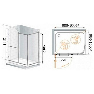 Душевой уголок 1000х1000хh2118мм, квадрат, "Правый" распаш. дверь справа, с неподв.стенкой (стекло прозрачное с мат/узором, 8мм, фурн/бронза)  ZZ Cezares Retro RETRO-A-11-100-CP-Br-R