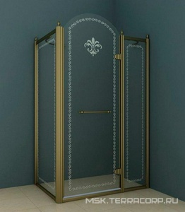 Душевой уголок 1000х1000хh2118мм, квадрат, "Правый" распаш. дверь справа, с неподв.стенкой (стекло прозрачное с мат/узором, 8мм, фурн/бронза)  ZZ Cezares Retro RETRO-A-11-100-CP-Br-R