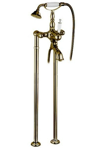 Смеситель для ванны, напольный, трубы 2шт., лейка, шланг, кронштейн в компл., (цв. бронза, ручка цв. белый),  ZZ Gaia Canterbury RB 6300/C2 BR