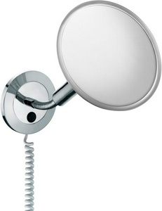 Зеркало космет., увелич. х5, подсветка 8W, d=207мм, выключ.на зеркале, со штекером и спиралевид. кабелем, крепл.в компл., (цв.хром),  XX Keuco Elegance New 17676019001