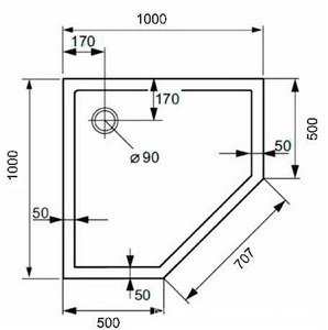 Поддон д/душа 1000х1000хh40/130мм  5-угольный, полимер, усилен, белый (Б/СИФОНА арт.508055/508066, Б/НОЖЕК арт.508059 и перед панели),  ZZ Huppe Huppe Purano 210602 055