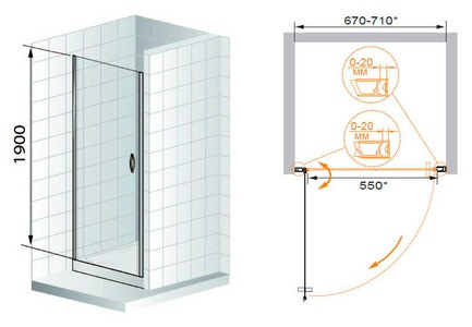 Дверь для душа, в нишу, 900х1900мм, петли слева, (профиль цв. хром, стекло 6мм прозрачное), Fontano ZZ Cezares Modena FONTANO-B-1-90-C-Cr-L