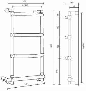 Полотенцесушитель 405(435)х720х190мм, подвод воды int.360 (цв. English Gold), краны, крепеж в комплекте (ГВС, 6 bar), Margaroli 432  ZZ Margaroli Luna 432-405x707,5-360/4M English Gold