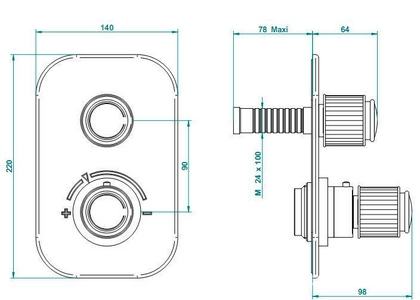 Смеситель-термостат для душа, встр. в стену, с регул. напора (внешняя часть БЕЗ внутр. арт. 5300А), (цв. золото (Dore))  ZZ THG Jaipur Aragonite A9A-F01-5300B