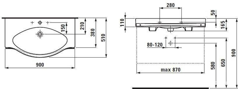 Шкафчик под раковину, 895х375хh462мм, с 2-мя выдв.ящиками,сифон в компл.,(для устан. с раков. арт. 8.1170.2…, 8.1270.2…), цв. белый матовый,  ZZ Laufen Palace 4.0125.2.075.463.1