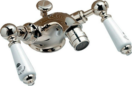 Смеситель для биде на 1 отв., c д/к, (цв.латунь, ручки цв.белый),  ZZ Devon & Devon Dandy MARF55