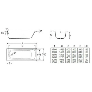 Ванна стальная  170*70 БЕЗ ножек, ZZ Roca Контеса 23586000O