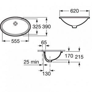 Раковина  62/55,5 см, встраиваемая снизу, с установочным комплектом, глазурованная с двух сторон ZZ Roca Grand Berna 327899000