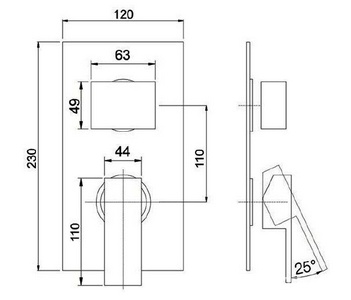 Смеситель для душа с перекл. на 3 источника, встр. в стену, внешняя часть (БЕЗ внутр. части F2635) цв.хром  ZZ Fima Carlo Frattini Brick F3509/6CR