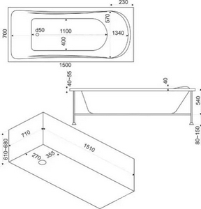 Ванна акриловая  150х70 см (БЕЗ каркаса n039597 и сифона 19649) ZZ Bas Верона В 00009