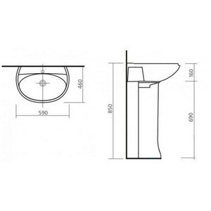 Раковина "", 590x460x160 мм с 1 отв., без комплекта крепежа, белый Sanita Виктория WB.PD/Victoria/60-C/WHT.G/S1 (VIC55SAWB01)