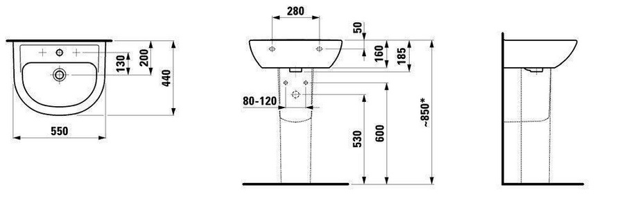 Раковина 55х44 см, 1 отв. для смесителя,   ZZ Laufen Laufen Pro 8.1095.1.000.104.1