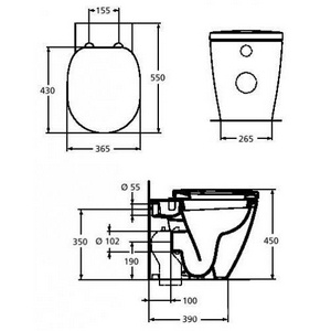 Унитаз Коннект приставной, без бачка, крышки-сидения, горизонтальный слив, крепеж в комплекте, белый ZZ Ideal Standard Connect E803401