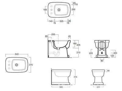 Биде напольное, с 1 отв.д/смесит., 54х37хh41,5см,  ZZ Simas Evolution EVO04