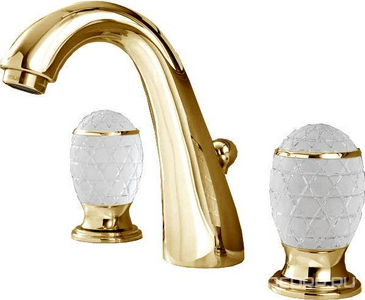 Смеситель для раковины на 3 отв., с д/к, (цв. золото, ручки муранское стекло ручной работы),  ZZ Oasis Venice 000RBVEOR