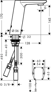 Смеситель для раковины электронный, питание от батареек 6V, со скрытым регул. темп., без д/к, (цв.хром),  ZZ Hansgrohe Metris S 31101000