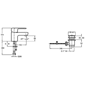 Смеситель для раковины, гибкая подводка, донный клапан в компл. Jacob Delafon July E16027-4-CP