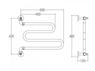 Полотенцесушитель Art.406/GL 465х500/400мм подвод воды int.420мм, (цв. золото) БЕЗ МАХОВИКОВ, крепёж в компл., (ГВС, 6 bar) Margaroli 406 ZZ Margaroli Vento 406 GL