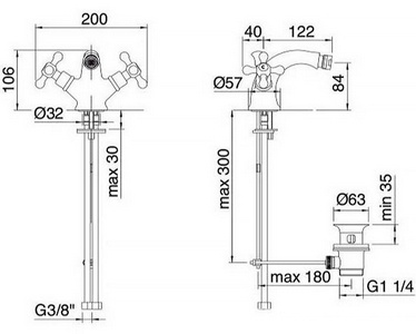 Cмеситель для биде, с д/к, (цв.бронза),  ZZ 3M Romantica 3624 UU VE