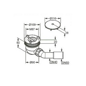 Сливной гарнитур  90 для плоских поддонов, отверстие 90 мм, с вынимающимся сифоном Kludi Tasso 2109805-00