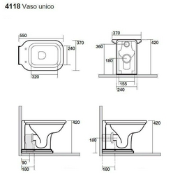 Унитаз напольный, пристенный, 37х55см, для установки со скрытым в стене бачком смыва, без сиденья и крепл. к полу арт.7603 хх,  ZZ Kerasan Waldorf 411801