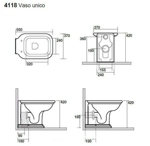 Унитаз напольный, пристенный, 37х55см, для установки со скрытым в стене бачком смыва, без сиденья и крепл. к полу арт.7603 хх,  ZZ Kerasan Waldorf 411801
