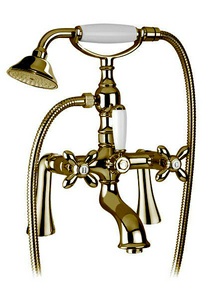 Смеситель для ванны, совмещ. со стационар. верхн.душем d300мм, (лейка, шланг, кронштейн в компл.), (цв. золото)  ZZ Gaia Avebury RB 8000/D30 OR