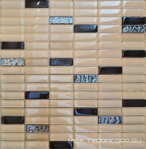 Мозаика Мозаика 1085 микс молоный-шоколад-платина рифленный низ 15х48 ZZ|30х30 XX Мастера Керамики Glass МС 1085