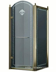 Душевой уголок 900х900хh2116мм, квадрат, "Левый" распаш. дверь слева, с неподв.стенкой (стекло матовое с прозр/узором, 8мм, фурн/бронза), Retro XX