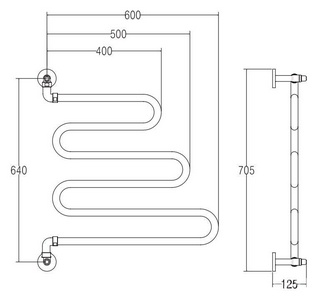 Полотенцесушитель 640х600мм, подвод воды int.640мм, (цв.хром), краны, крепёж в компл., (ГВС, 6 bar) Margaroli 405 ZZ Margaroli Vento 405 CR