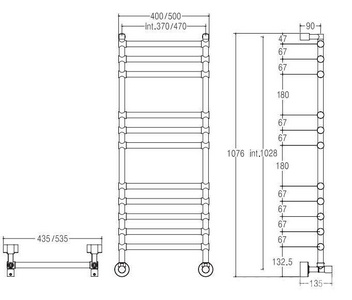 Полотенцесушитель 500(530)хh1076х125(320)мм, подвод воды int.470мм, (цв.хром), краны, крепёж в компл., (ГВС, 6 bar) Margaroli 464 ZZ Margaroli Sole 464/11/500 CR
