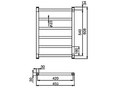 Полотенцесушитель 450хh608мм,на ГВС/сист.отопл.,до 13,5bar,G1/2,(креплен, кран Маевск., заглушка в компл.),БЕЗ кранов перекрыт,(нерж сталь)  KL Zehnder Stalox STXI-060-045
