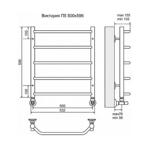 Полотенцесушитель "" П 5, 500*596 мм (подк.500мм),  установочный набор в компл., БЕЗ уголков XX Terminus Виктория 4670030725127