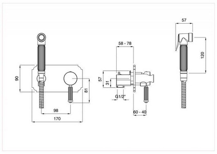 Смеситель встраиваемый в стену, с гигиеническим душем, (цв.золото, одноручковый),  ZZ Cezares Olimp OLIMP-DIF-03/24-L
