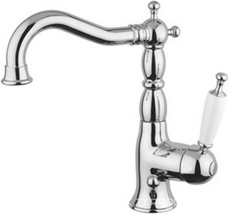 Смеситель для раковины, (рычаг сбоку), с д/к, (цв. хром, ручка цв. белый),  ZZ Gaia Canterbury RB6313 CR