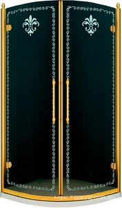 Душевой уголок 900х900хh2020мм, 1/4 круга, R550мм, две распашные двери, (стекло прозрачное с матовым узором, 8мм, фурнит. цв.золото),  ZZ Cezares Retro RETRO-R-2-90-CP-G