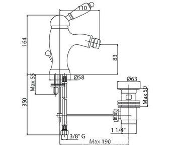 Смеситель для биде, с д/к, (цв.бронза, ручка цв.белый),  ZZ Cezares Elite ELITE-BSM1-02-Bi