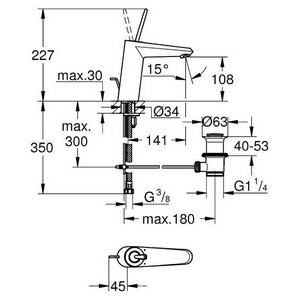 Смеситель для раковины, однорычажный, средний излив,гибкая подводка, дон.клапан в компл., цвет белый/хром ZZ Grohe Eurodisk Joystick 23427LS0