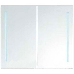 Зеркальный шкаф 800х126хh700мм, с нижней и встроен. LED (светодиодной) подсветкой дверей (стеклян. полки, розетка, сенсорн. выкл,8W,220-240V), BelB ZZ