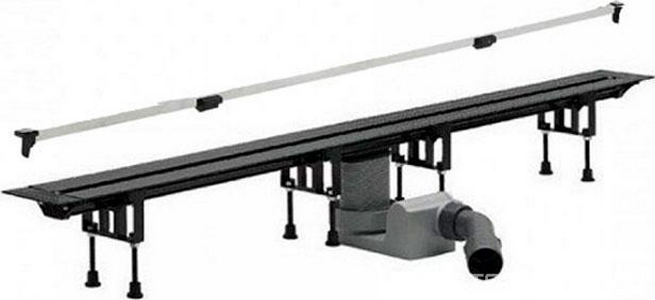 Душевой лоток, корпус укорачиваемый L-300-1200мм, h 95–165мм, готовый комплект, (глянцевая дизайн-вставка нерж сталь, сифон, ножки),  ZZ Viega Advantix Vario 704360