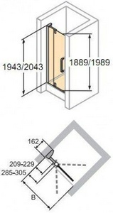 Дверь расп.,с непод.cегм.,для ниши, 1000хh2043мм,вход 635мм, неподв. cегм,крепёж справа/слева, (профиль цв. мат. серебро, стек.прозр), ZZ Huppe Huppe Refresh 9P0607 087 321