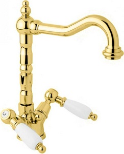 Смеситель для раковины, с д/к, (цв. золото, ручки белые),  ZZ Cezares First FIRST-LS2-03-Bi