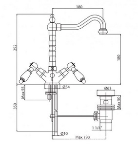 Смеситель для раковины, с д/к, (цв. золото, ручки белые),  ZZ Cezares First FIRST-LS2-03-Bi