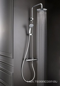 Душевая стойка для душа с термостатом, ручной душ + верхний душ 200мм + шланг 1600мм, цв.хром Jacob Delafon July E45716-CP