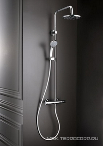 Душевая стойка для душа с термостатом, ручной душ + верхний душ 200мм + шланг 1600мм, цв.хром Jacob Delafon July E45716-CP