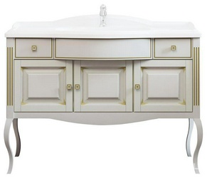 Тумба напольная Лаура 120, 1200x940x540 мм,  БЕЗ раковины Лаура 120, цвет белый с золотой патин.ZZ