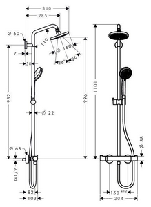 Душевая система  Showerpipe 160 (смеситель+шланг+штанга+ручной душ+верхний душ), хром ZZ Hansgrohe Croma 27135000