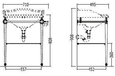 Консоль металлическая с полотенцедержателем и стеклянной полочкой под раковину Cambridge 64см, (цв. хром),  ZZ Devon & Devon Tiffany DETIFFANYCR