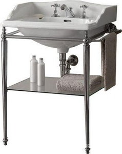 Консоль металлическая с полотенцедержателем и стеклянной полочкой под раковину Cambridge 64см, (цв. хром),  ZZ Devon & Devon Tiffany DETIFFANYCR